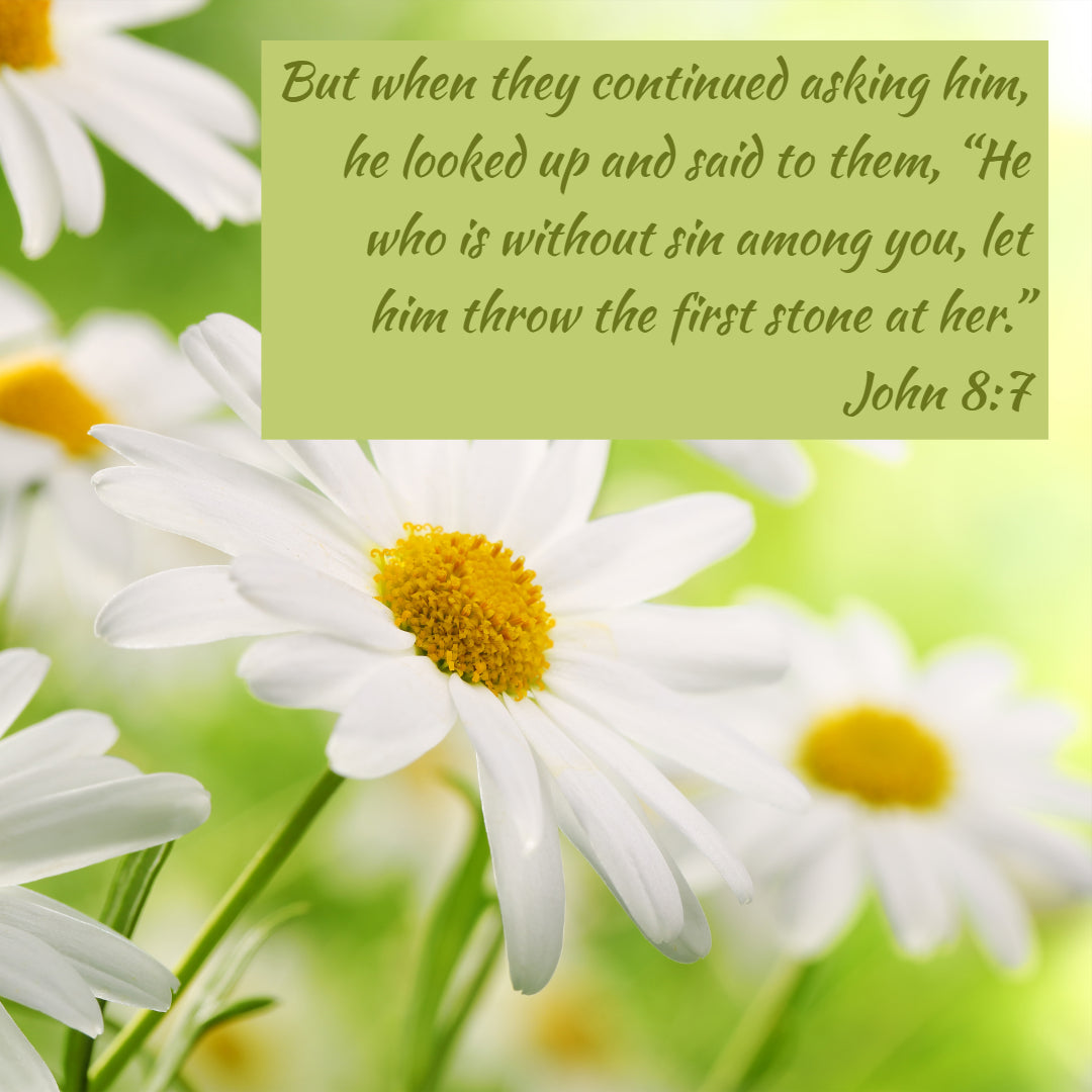 John 8:7 - Let Him Throw the First Stone - Bible Verses To Go