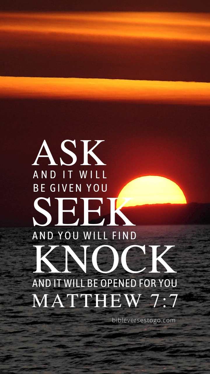Christian Wallpaper - Ocean Sunset Matthew 7:7