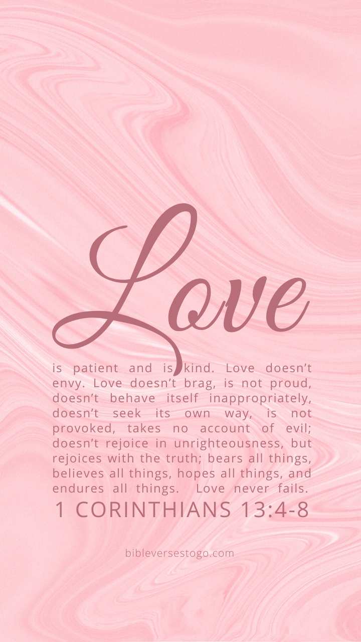 Christian Wallpaper – Pink Marble 1 Corinthians 13:4-8