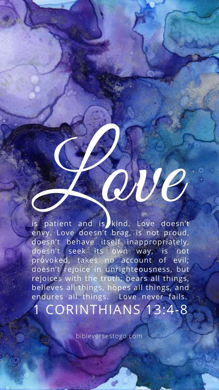 Christian Wallpaper – Purple 1 Corinthians 13:4-8