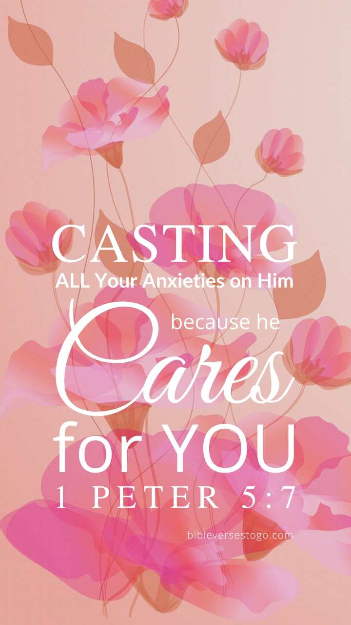 Christian Wallpaper – Soft Floral 1 Peter 5:7